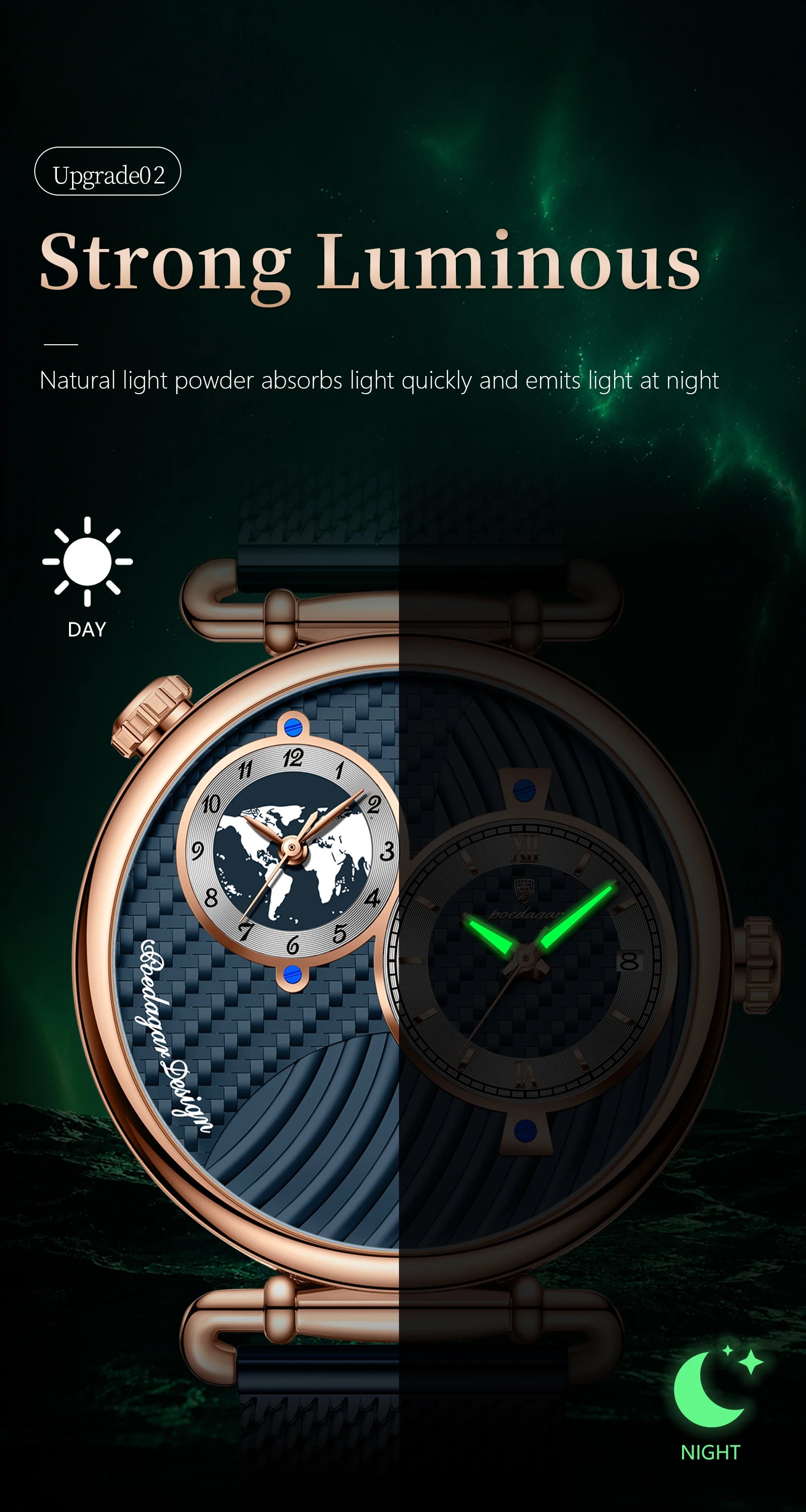 Reloj de hombre POEDAGAR de moda con doble zona horaria, resistente al agua, con fecha, deportivo, de malla de acero inoxidable, de cuarzo + caja.