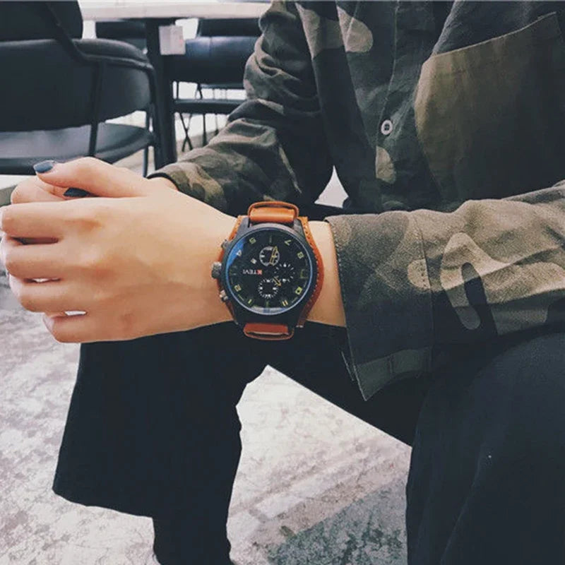 Reloj de Cuarzo para Hombre con Esfera Árabe, Correa de Cuero Informal, Relojes Deportivos con Calendario para Hombre