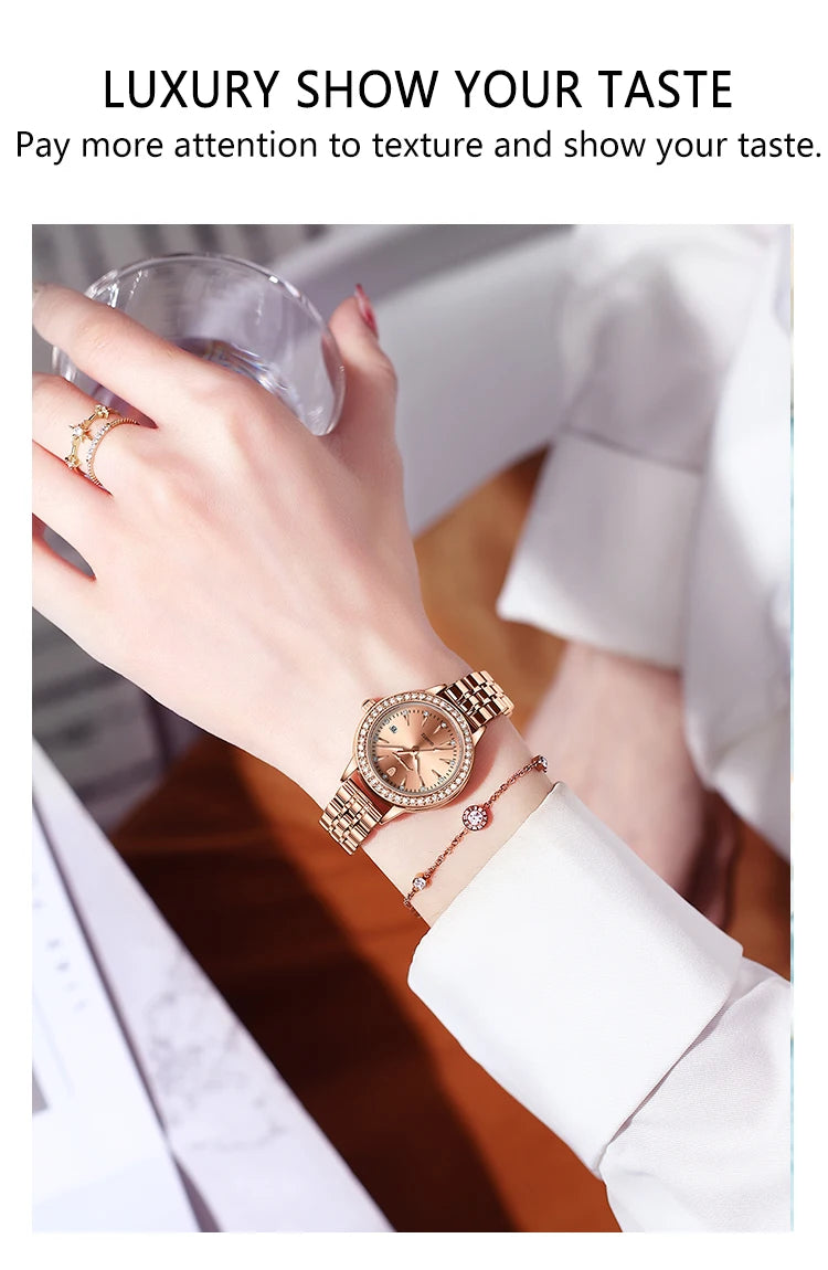 POEDAGAR, reloj informal de lujo para mujer, reloj resistente al agua con fecha para mujer, relojes de cuarzo elegantes con diamantes para mujer, reloj sencillo para mujer