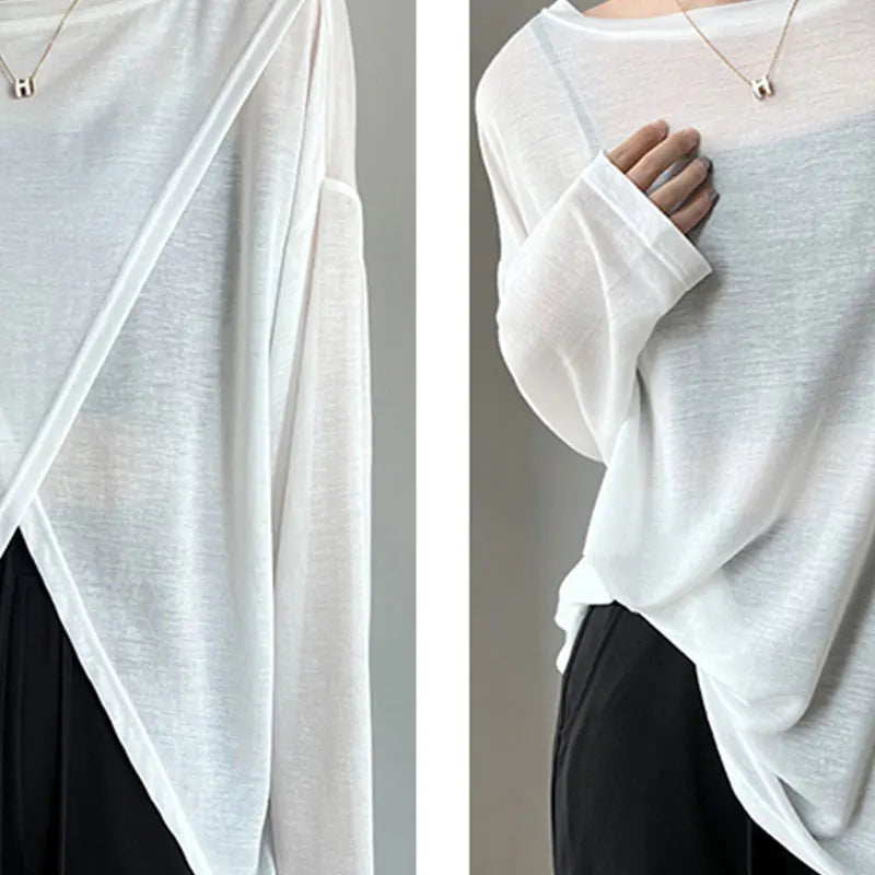 Verano elegante moda Harajuku Slim Fit ropa femenina suelta Casual todo fósforo camisetas sólido cuello redondo estilo fino camisetas de manga larga