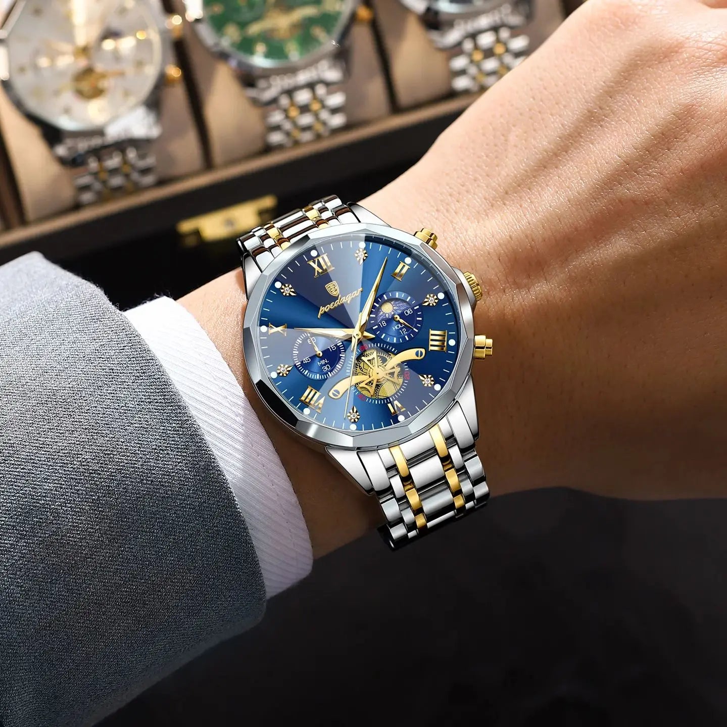 Reloj POEDAGAR de lujo para hombre, Reloj de pulsera Original resistente al agua con cronógrafo luminoso para hombre, relojes de cuarzo de acero inoxidable para hombre