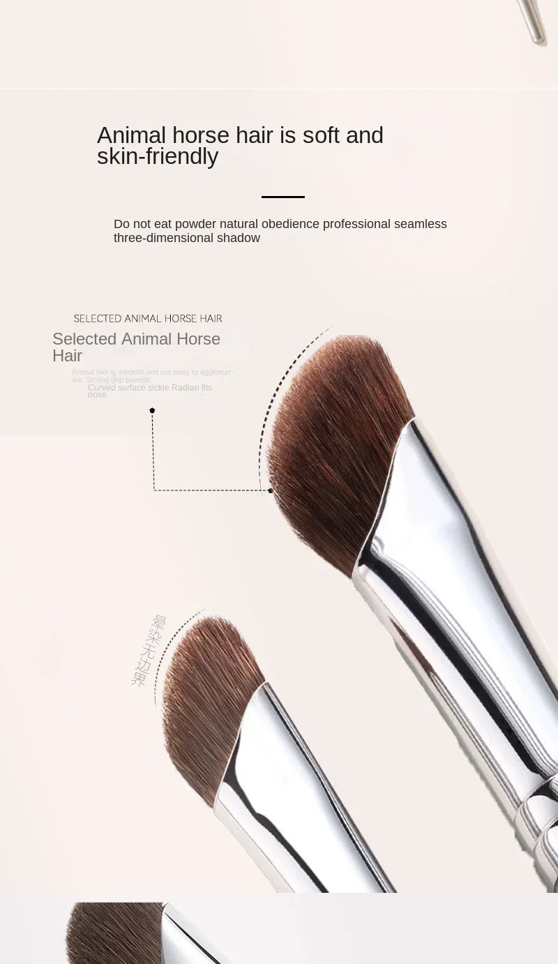 Pincel para Contorno de Nariz, Pincel Plano para Contorno de Nariz, Pincel Angulado para Maquillaje de Contorno, Pincel de Pelo Natural Angulado para Difuminar Sombras
