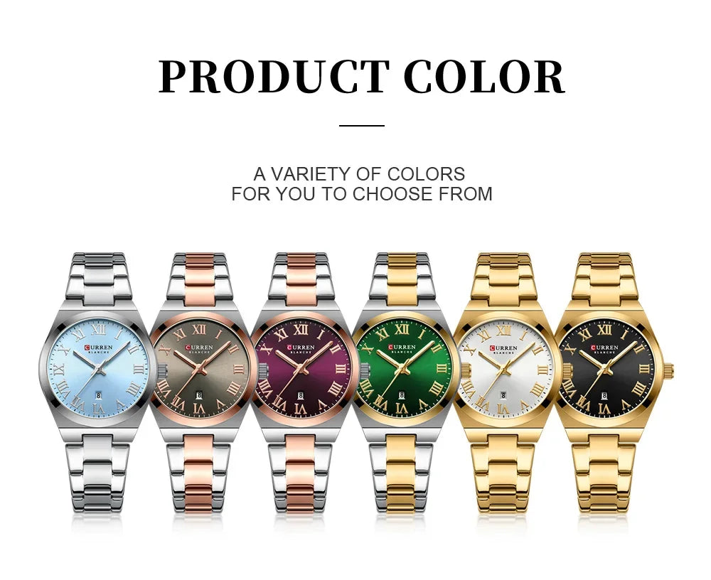 Reloj CURREN para mujer, relojes para mujer, relojes para mujer, vestido de moda resistente al agua, pulsera de acero inoxidable, relojes analógicos con fecha