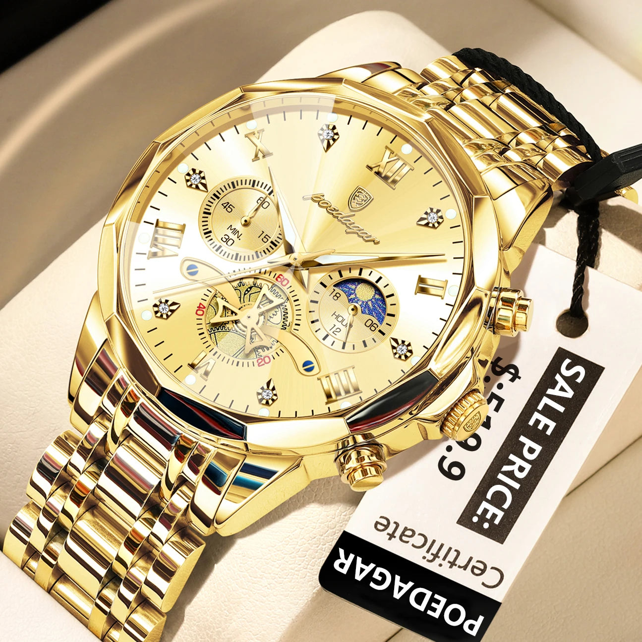 Reloj POEDAGAR de lujo para hombre, Reloj de pulsera Original resistente al agua con cronógrafo luminoso para hombre, relojes de cuarzo de acero inoxidable para hombre