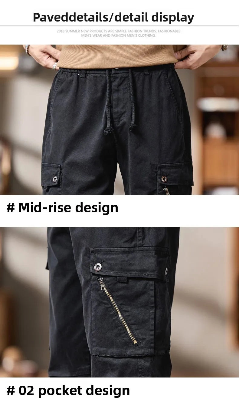 Pantalones Cargo avanzados para hombre, pantalones informales de marca a la moda para motocicleta, pantalones rectos ajustados elásticos multibolsectos para Otoño e Invierno para hombre