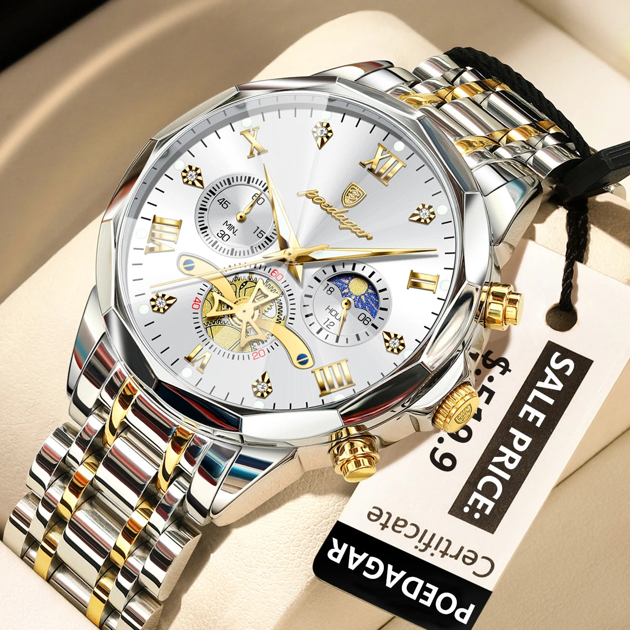 Reloj POEDAGAR de lujo para hombre, Reloj de pulsera Original resistente al agua con cronógrafo luminoso para hombre, relojes de cuarzo de acero inoxidable para hombre