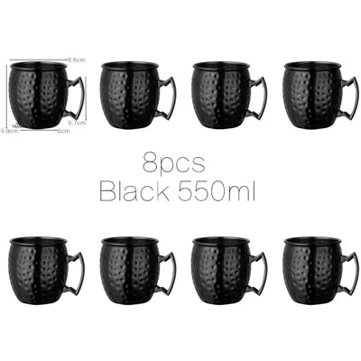 Juego de 8 Tazas de Cobre Martillado para Moscow Mule - Tazas de Acero Inoxidable para Servir Cerveza, Vino, Café y Cócteles