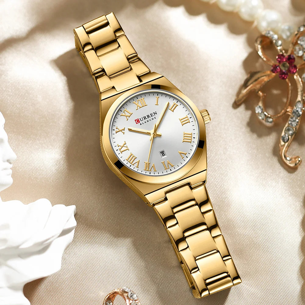 Relojes CURREN de lujo para mujer, relojes de pulsera de cuarzo de acero inoxidable informales a la moda para mujer, regalo para novia resistente al agua