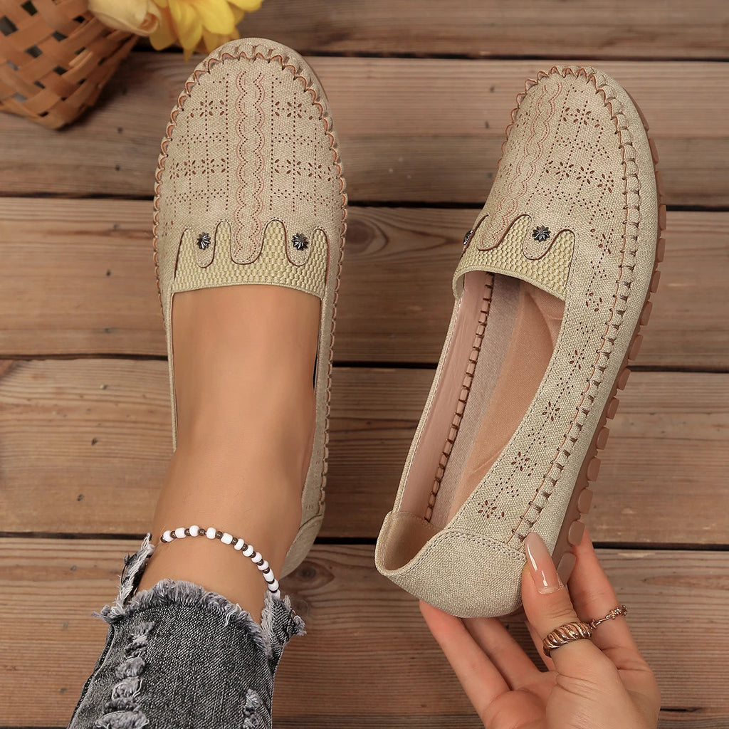 Goreyodoly, mocasines para mujer, diseño floral hueco, zapatos planos sin cordones, transpirables, ligeros, informales, para caminar, suaves y antideslizantes