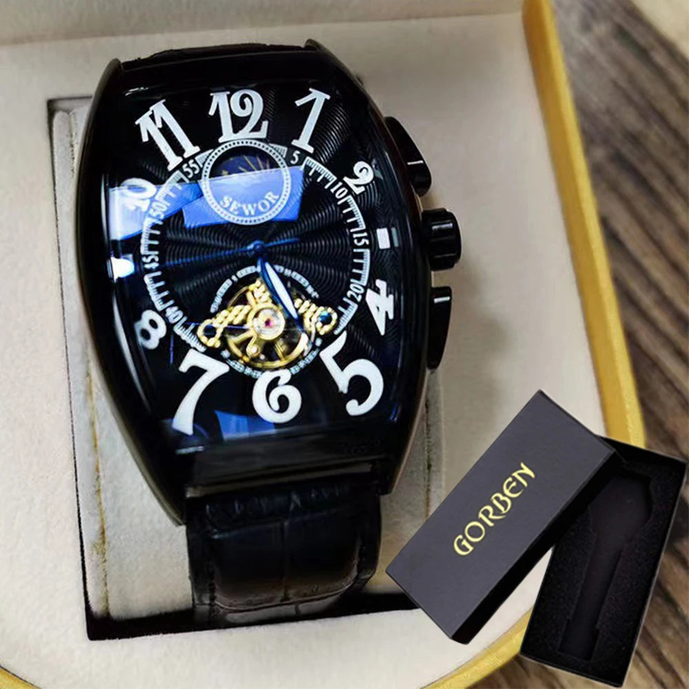Relojes mecánicos automáticos para hombre, reloj de pulsera con esqueleto de Tourbillon, luminoso, de lujo