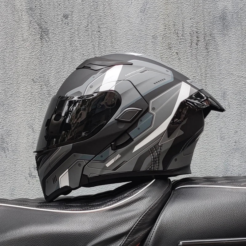 ORZ nueva calidad DOT doble lente Flip casco Abs cara completa motocicleta todoterreno casco de carreras de motos ala trasera personalizada