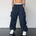 Pantalones Cargo deportivos informales para Hombre, ropa de calle con bolsillo tejido y cuerda para el pie, Pantalones sólidos, Pantalones holgados con múltiples bolsillos para Hombre