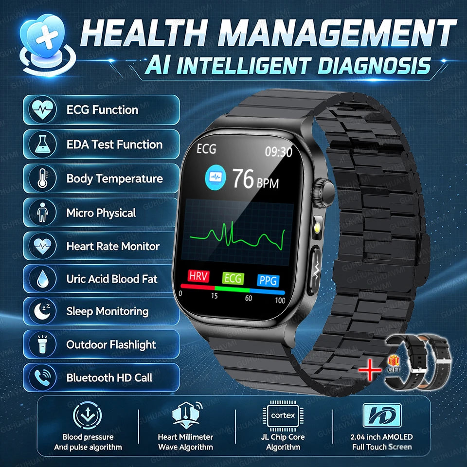 Nuevo Reloj Inteligente de Salud Nivel Hospitalario 2026 con Medición de Grasa Corporal, ECG, Oxígeno en Sangre, Presión Arterial, Pantalla AMOLED HD, Llamadas y Funciones Deportivas para Hombre