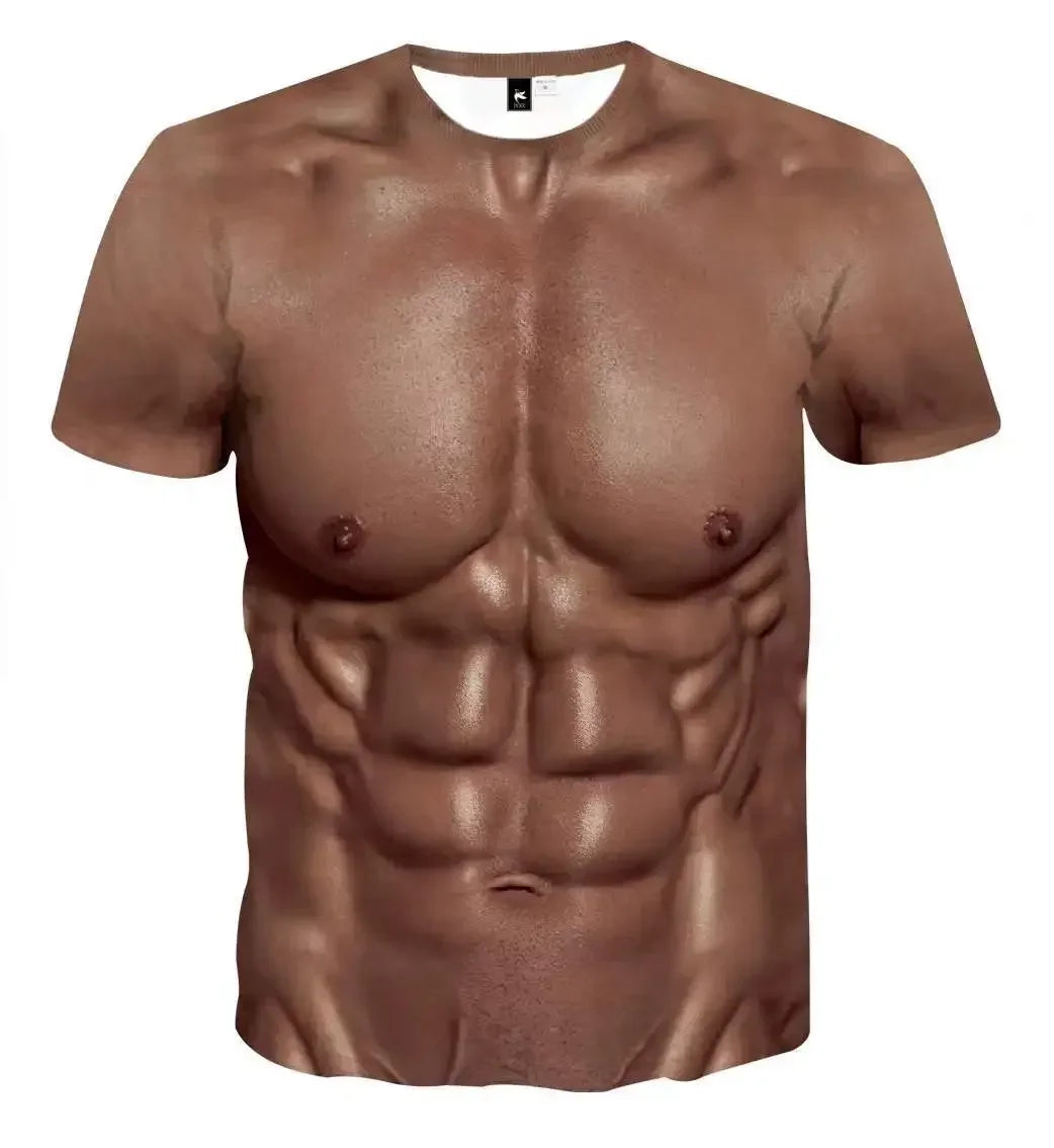 Camiseta con estampado de tatuaje muscular en 3D, camiseta para vacaciones en la playa de verano, camiseta de manga corta con estampado Digital 3d, camisetas informales