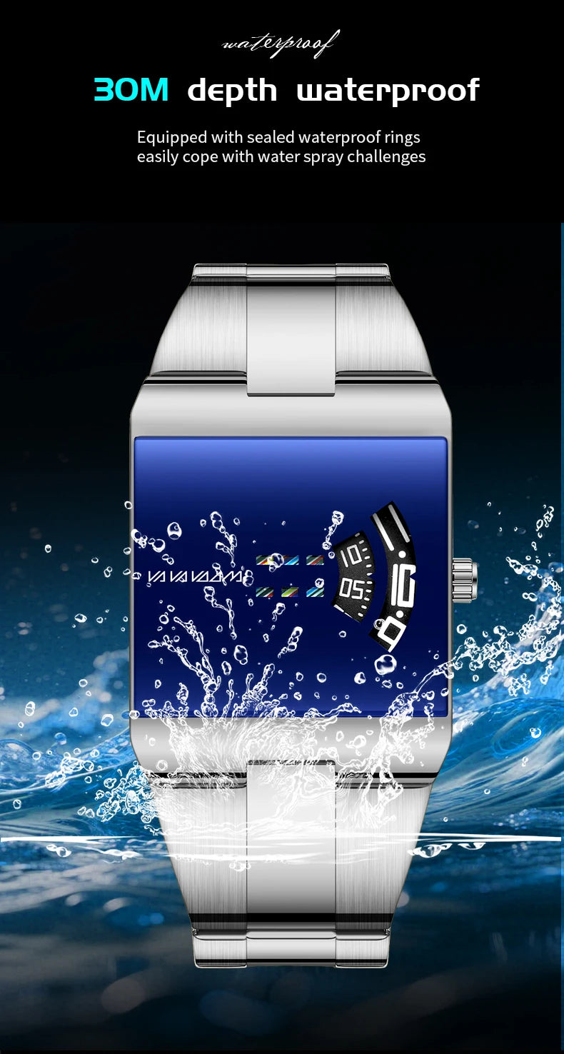 Reloj de cuarzo cuadrado clásico VA VA VOOM con esfera dorada creativa, diseño de moda para hombre, reloj de acero de superficie de gran venta para hombre.