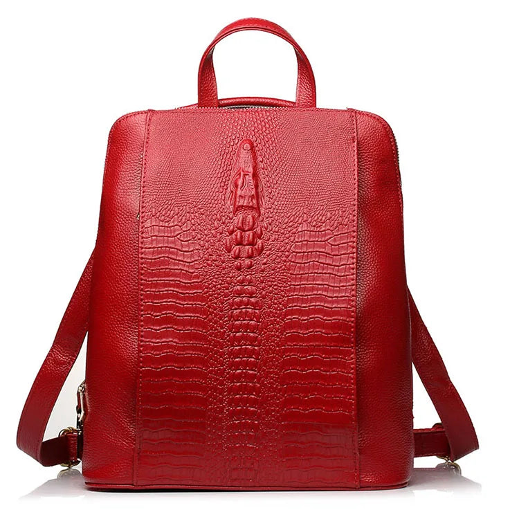 Mochila Zency de piel de cocodrilo para mujer, 100% genuina y natural, para viajes, trabajo, escuela, con compartimento para portátil, equipaje de mano