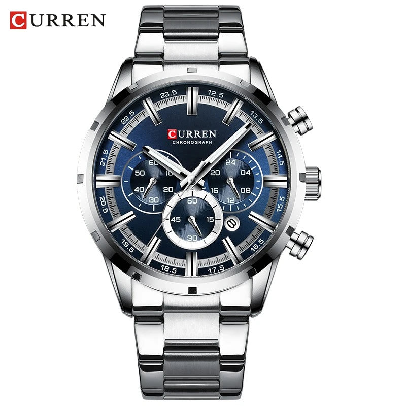 Reloj de pulsera CURREN de Cuero militar de lujo de la mejor marca, relojes deportivos informales para hombres, reloj de pulsera azul para hombre, reloj de pulsera cronógrafo de moda