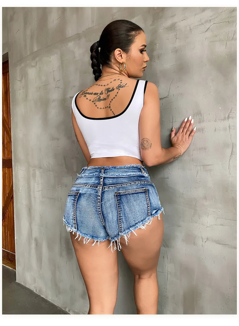 Pantalones Cortos elásticos con agujeros para Mujer, Vaqueros sexys De cintura baja, ropa De verano, 2022
