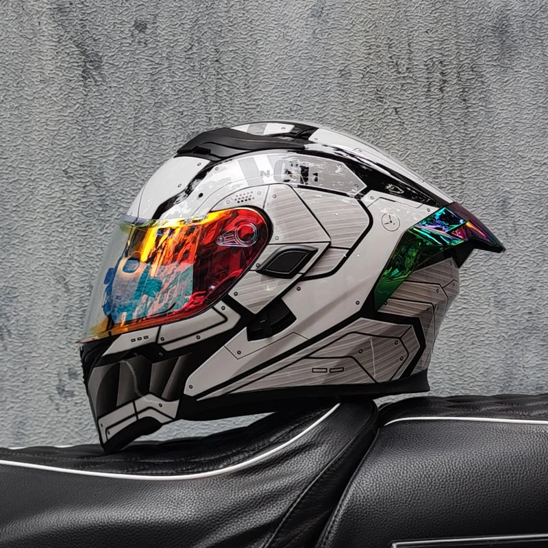ORZ nueva calidad DOT doble lente Flip casco Abs cara completa motocicleta todoterreno casco de carreras de motos ala trasera personalizada