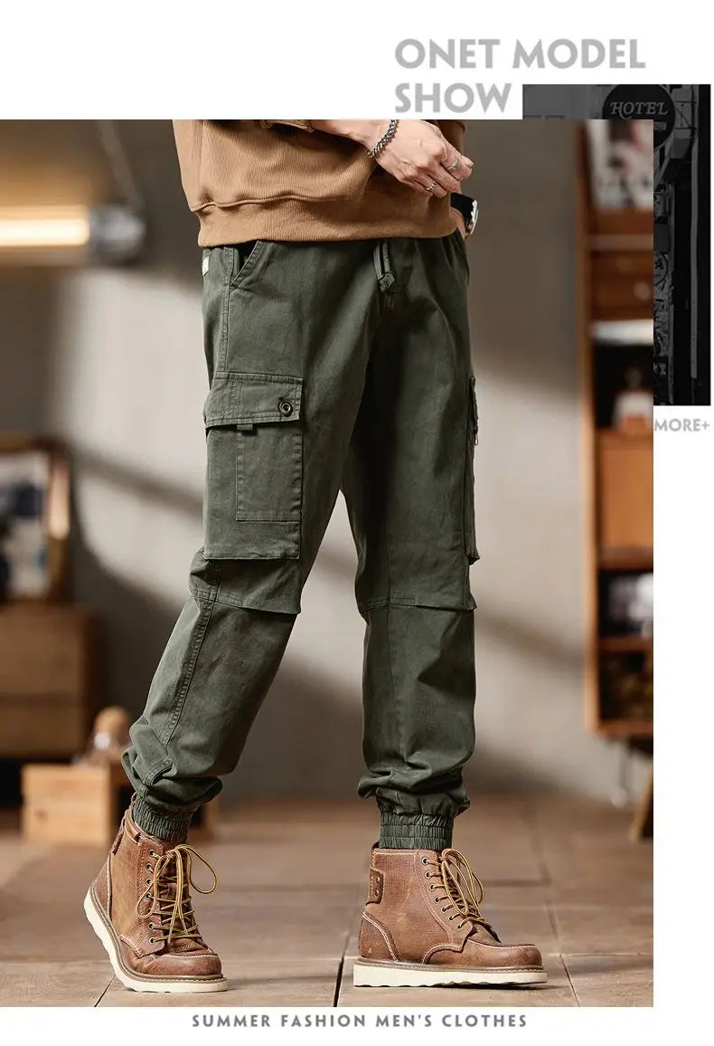 Pantalones Cargo avanzados para hombre, pantalones informales de marca a la moda para motocicleta, pantalones rectos ajustados elásticos multibolsectos para Otoño e Invierno para hombre