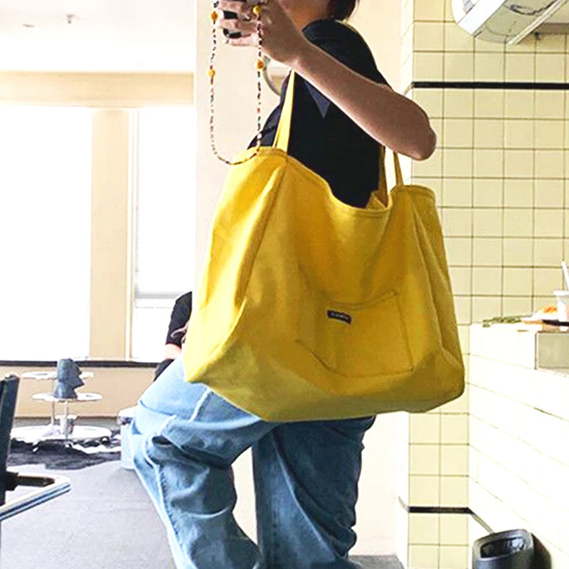 Bolsos de mano de lona de estilo coreano para mujer, bolso de gran capacidad, bolso de hombro informal, bolso de compras, bolso para niña