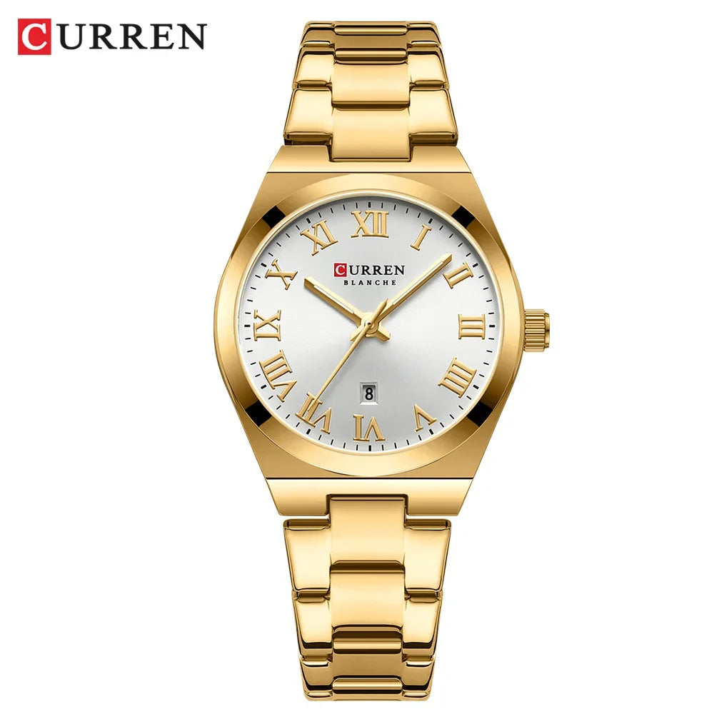 Reloj CURREN para mujer, relojes para mujer, relojes para mujer, vestido de moda resistente al agua, pulsera de acero inoxidable, relojes analógicos con fecha