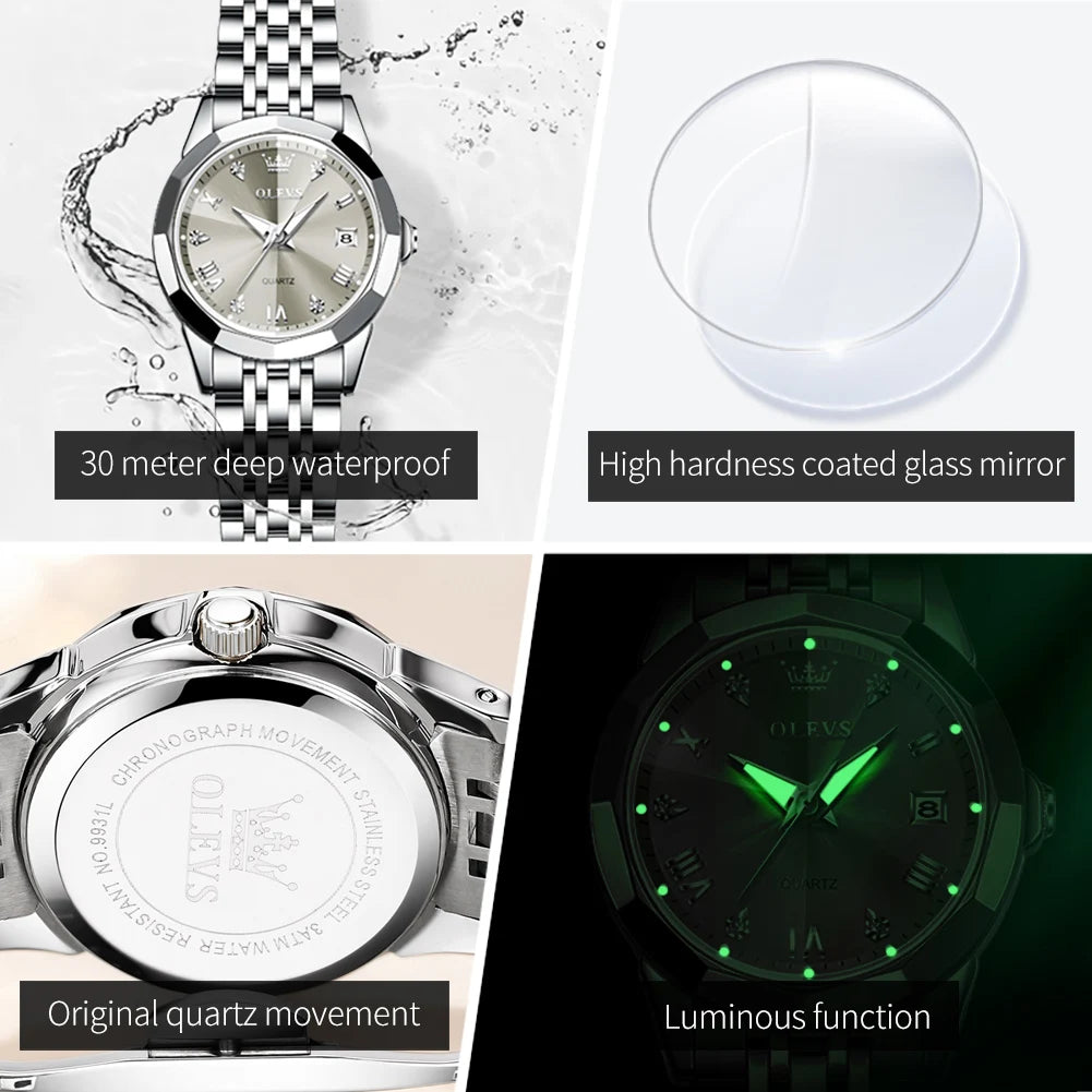 Reloj de Pulsera OLEVS 9931 para Mujer, Elegante, de Primera Marca, con Espejo en Forma de Rombo, Cuarzo Original, Diamantes, Acero Inoxidable, a la Moda, Resistente al Agua