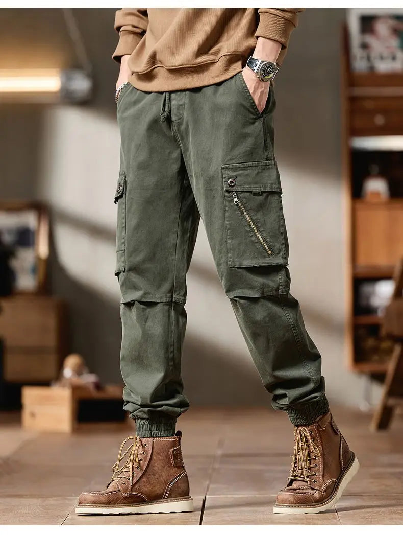 Pantalones Cargo avanzados para hombre, pantalones informales de marca a la moda para motocicleta, pantalones rectos ajustados elásticos multibolsectos para Otoño e Invierno para hombre