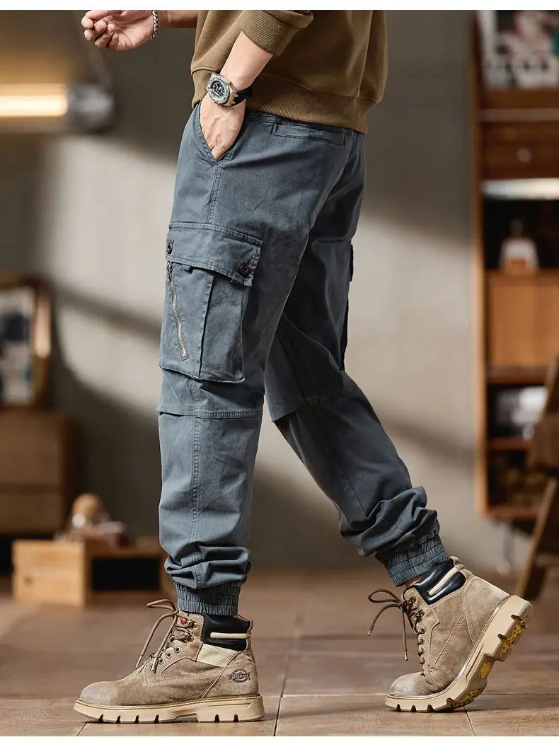Pantalones Cargo avanzados para hombre, pantalones informales de marca a la moda para motocicleta, pantalones rectos ajustados elásticos multibolsectos para Otoño e Invierno para hombre