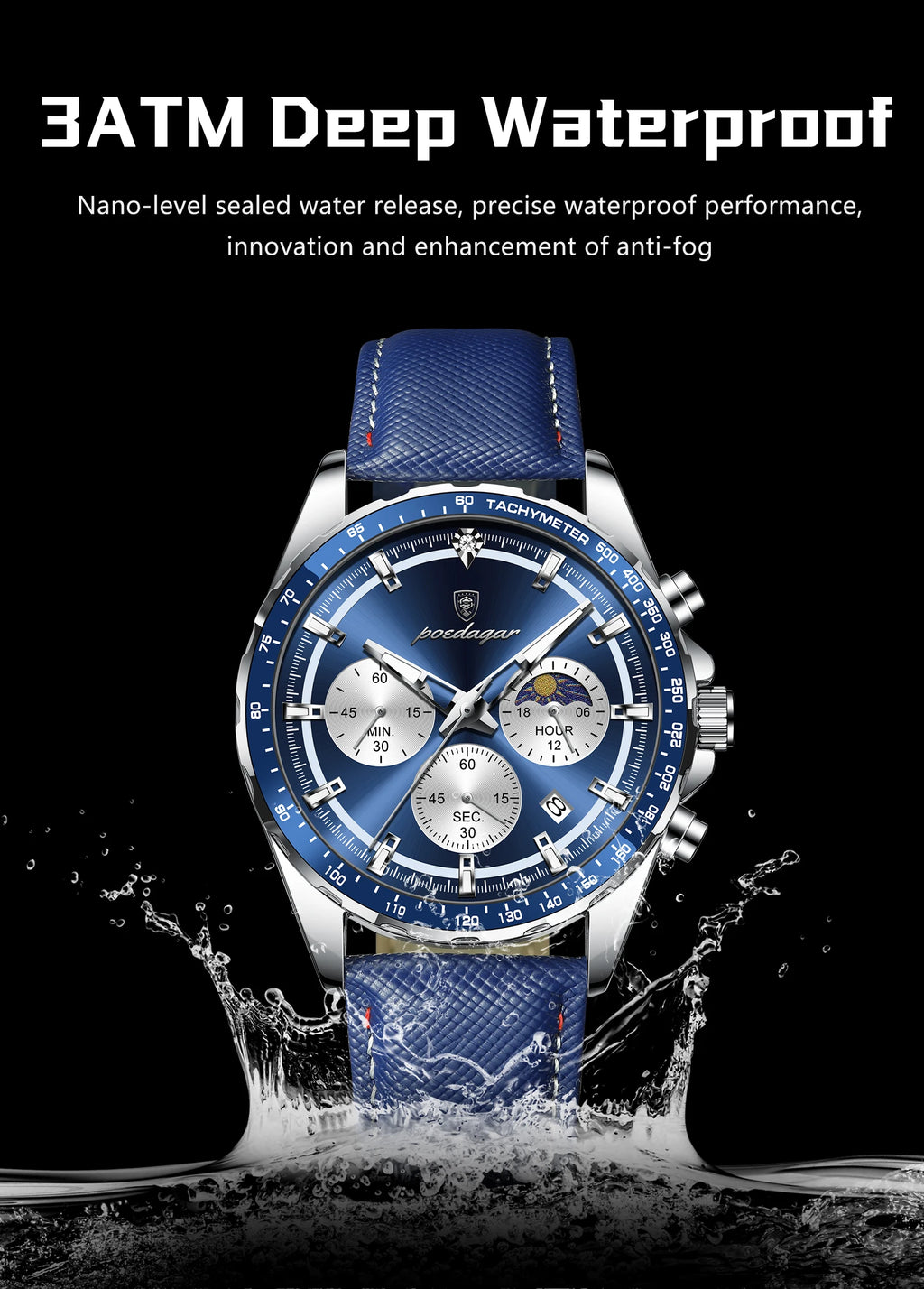 POEDAGAR Original Fashion Men Clock Luminous Waterproof Chronograph Date Man Wristwatch Leather Quartz Sport Men's Watches Reloj