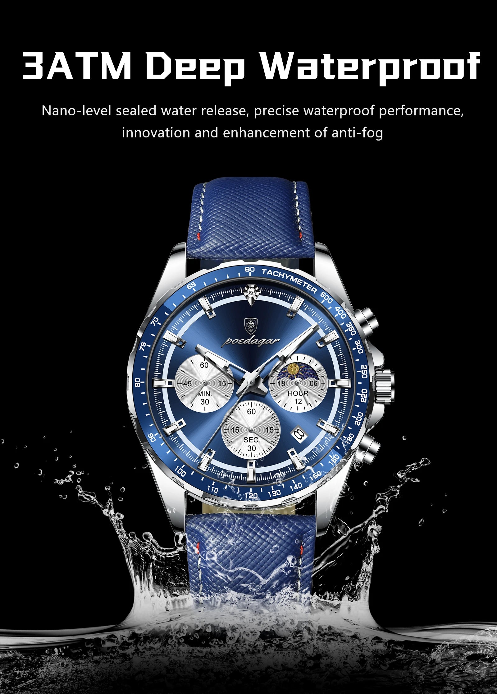 POEDAGAR Original Fashion Men Clock Luminous Waterproof Chronograph Date Man Wristwatch Leather Quartz Sport Men's Watches Reloj