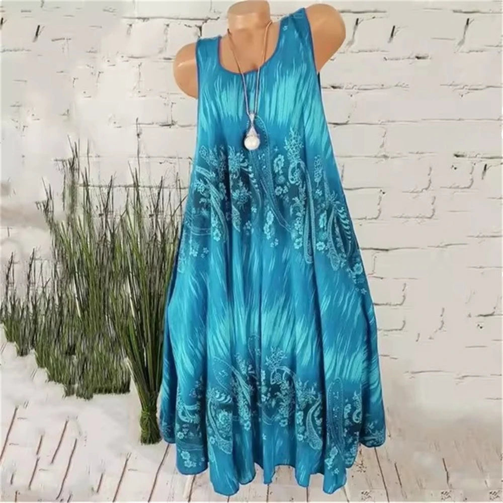 Women's Tie-Dye Print Mini Dresses, Sleeveless 3D Printed Summer Dresses, Vintage Style, Casual Dress for Ladies, Plus Size 3XL
