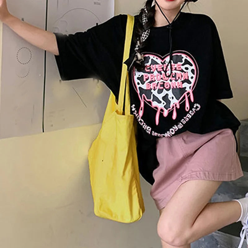 Bolsos de mano de lona de estilo coreano para mujer, bolso de gran capacidad, bolso de hombro informal, bolso de compras, bolso para niña