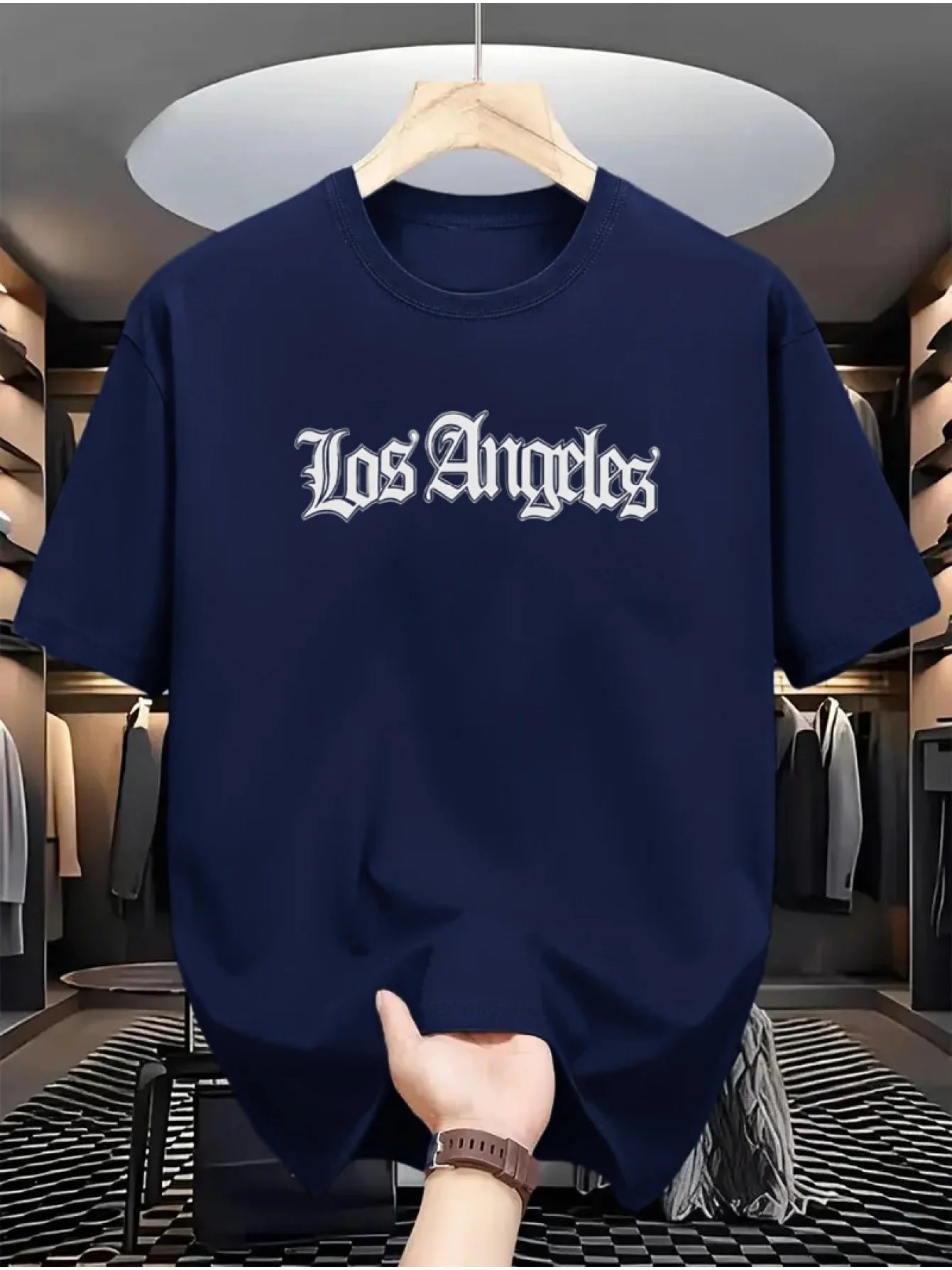 Camiseta deportiva holgada informal a la moda de algodón 100% de verano para hombre, camiseta de manga corta con estampado de letras de Los Ángeles y cuello redondo