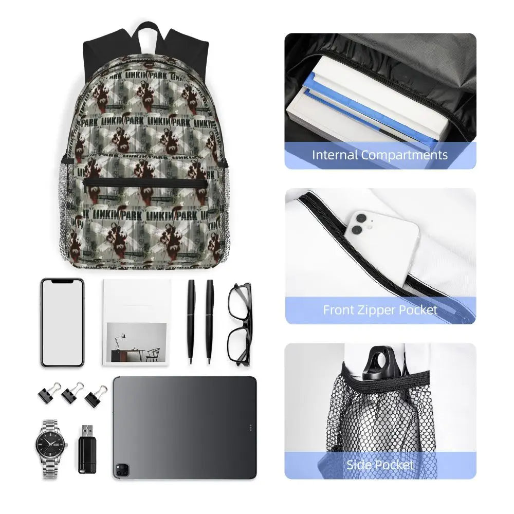L-Linkin-S P-Park-S Band Mochila para estudiantes Mochila escolar Mochila de viaje para senderismo para niños y niñas Mochila de moda Bolsos de hombro