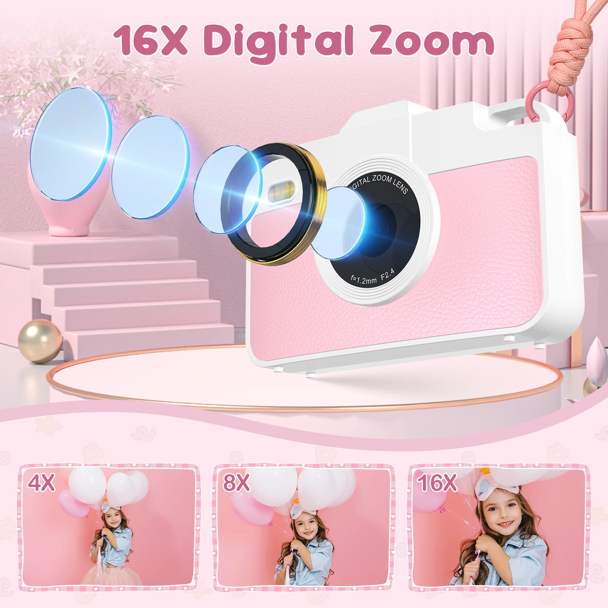 Cámara Digital para Niños 48MP – Doble Lente, Video 1080P, Zoom 16x, Juegos, Batería 600mAh