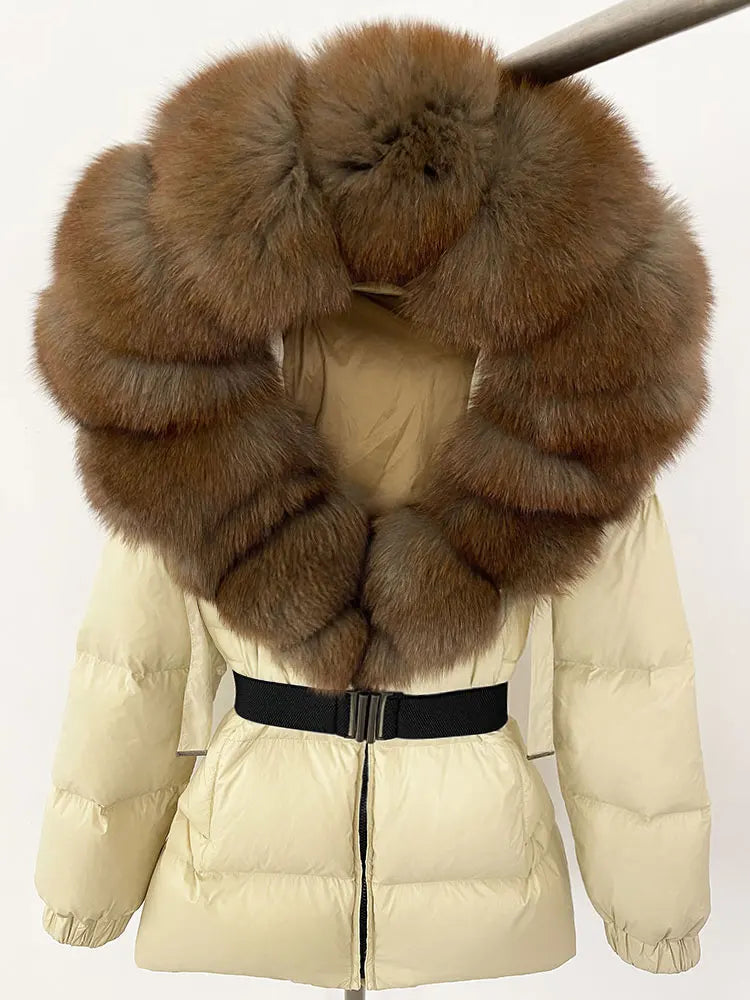 OFTBUY 2025 new women's winter clothing, white duck down coat, natural fox fur hooded jacket, fashionable warm padded jacket for women