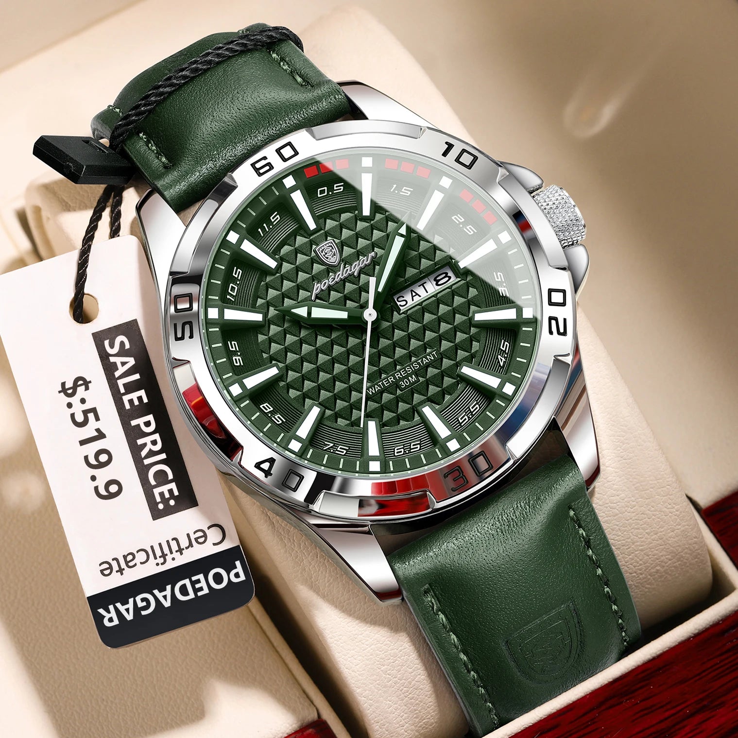 Reloj de pulsera POEDAGAR Original para hombre, Reloj de lujo resistente al agua con fecha luminosa y semana para hombre, relojes deportivos de cuero de cuarzo para hombre