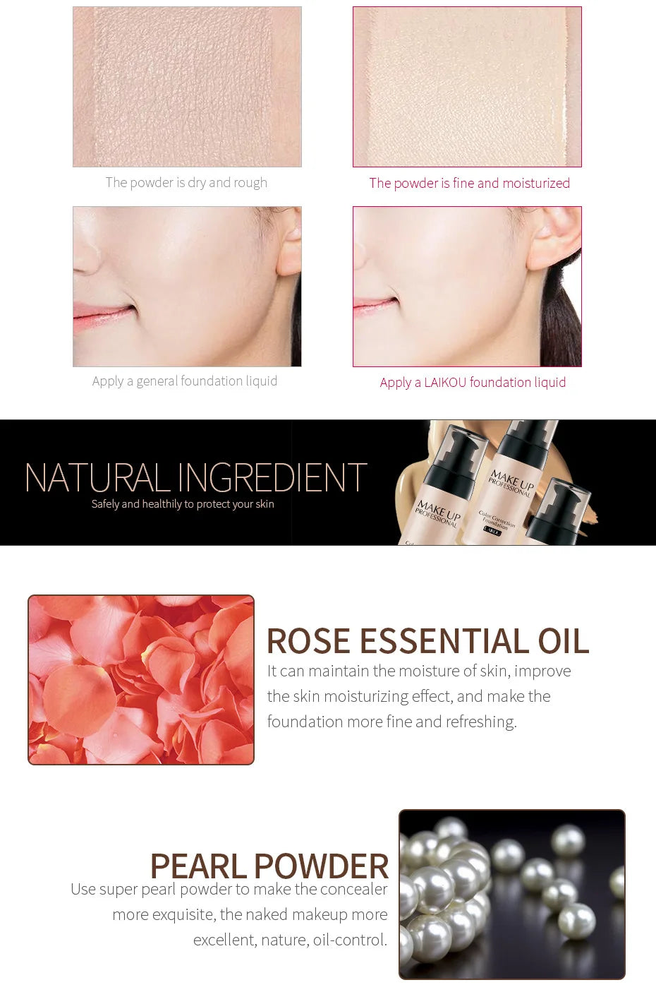 LAIKOU Base de maquillaje Base líquida facial crema BB corrector hidratante control de aceite blanqueamiento maquillaje Maquiagem resistente al agua 40g