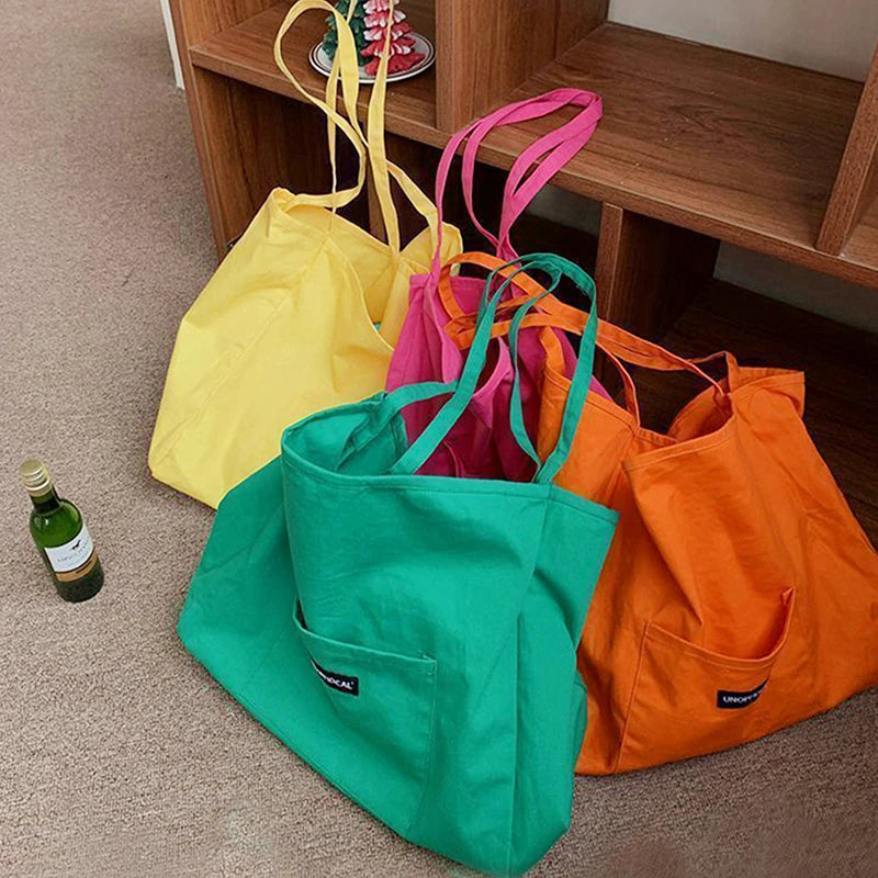 Bolsos de mano de lona de estilo coreano para mujer, bolso de gran capacidad, bolso de hombro informal, bolso de compras, bolso para niña