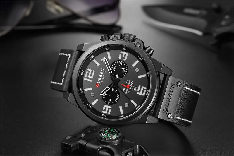 Reloj de pulsera Curren 8314 de cuarzo con calendario militar deportivo con cronógrafo informal para hombre, reloj masculino resistente al agua de cuero de negocios