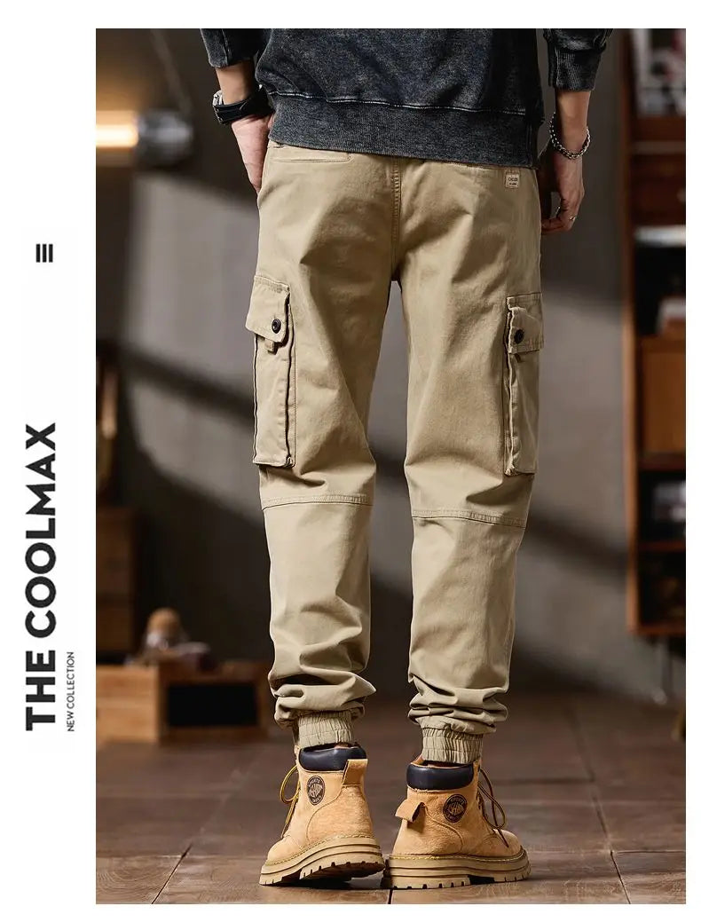 Pantalones Cargo avanzados para hombre, pantalones informales de marca a la moda para motocicleta, pantalones rectos ajustados elásticos multibolsectos para Otoño e Invierno para hombre