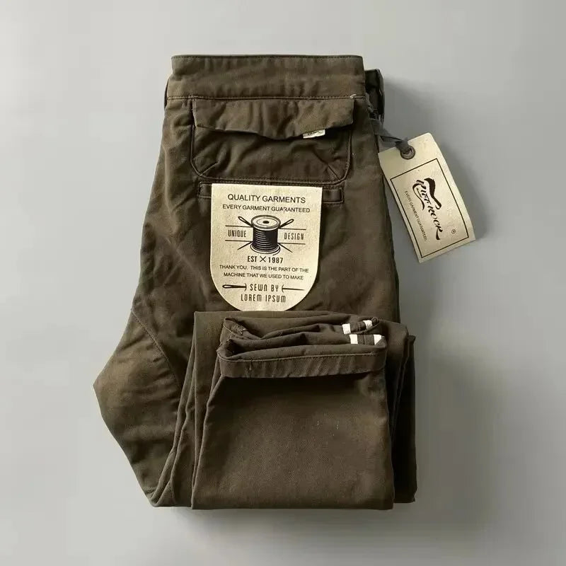 Pantalones Cargo resistentes de algodón puro de estilo americano para hombres, calzado informal de pierna recta holgada antisuciedad y antidesgaste