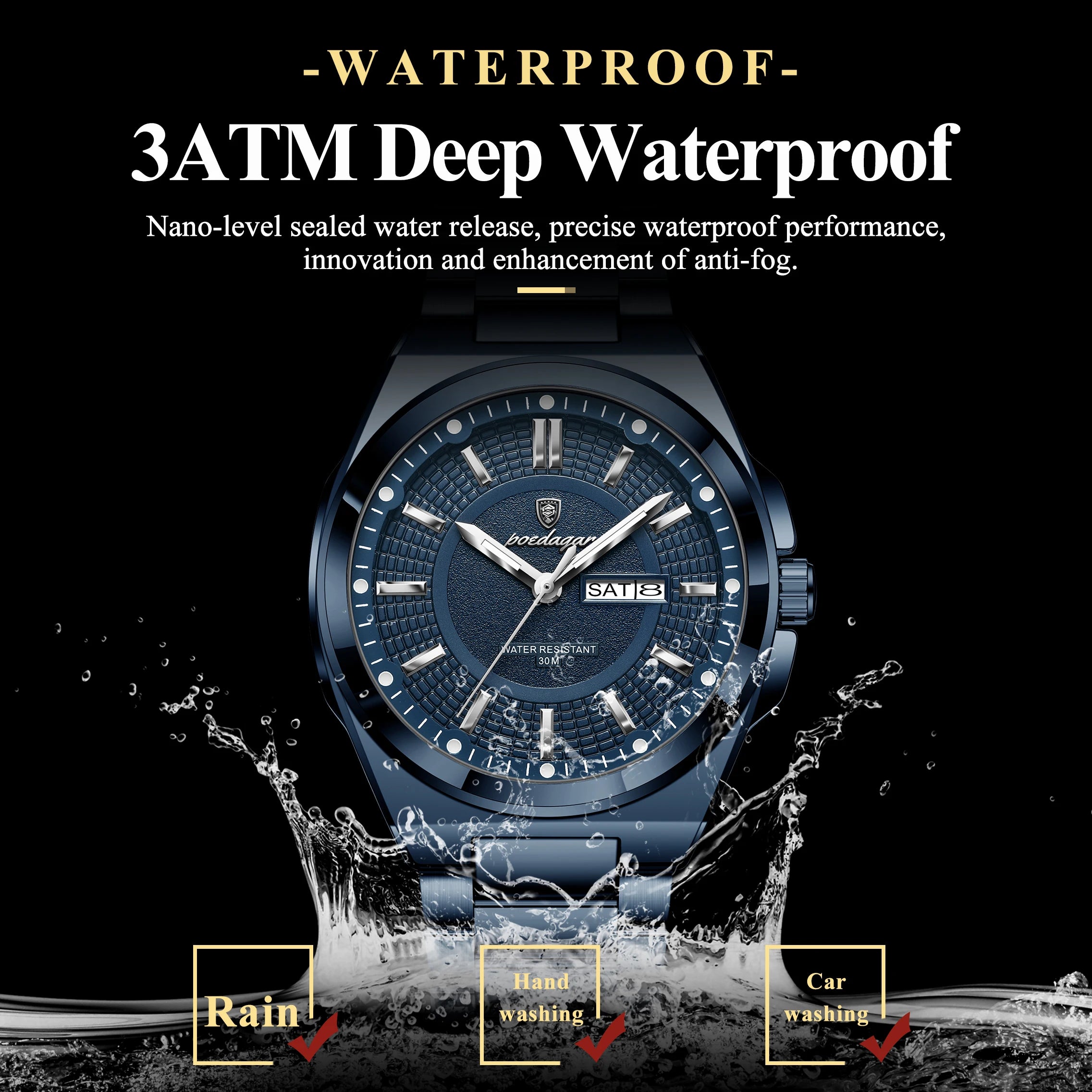 Reloj deportivo POEDAGAR Original para hombre, Reloj de pulsera de cuarzo con fecha y semana de lujo para hombre, relojes luminosos resistentes al agua de acero inoxidable para hombre