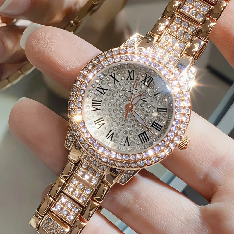 Reloj de Moda para Hombre y Mujer con Brillantes, Reloj de Cuarzo con Números Estilo Hip Hop, Reloj de Pulsera Elegante con Diamantes Completos, Regalo para Amigos y Parejas
