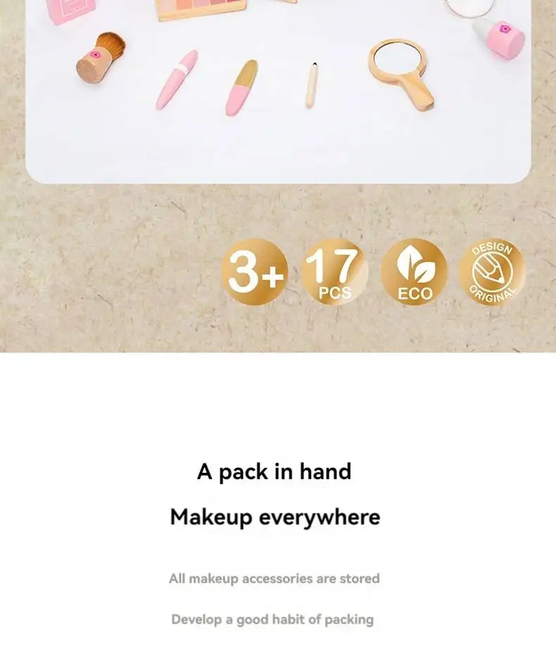 Juguete de Maquillaje de Imitación para Niñas, Set de Maquillaje de Madera para Jugar a Disfrazarse, Regalo con Bolsa de Maquillaje