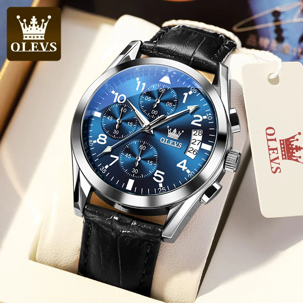 OLEVS reloj de cuarzo para hombre, correa de cuero Original, indicador de fecha, resistente al agua, luminoso, informal, de negocios, reloj de cuarzo para hombre, marca superior