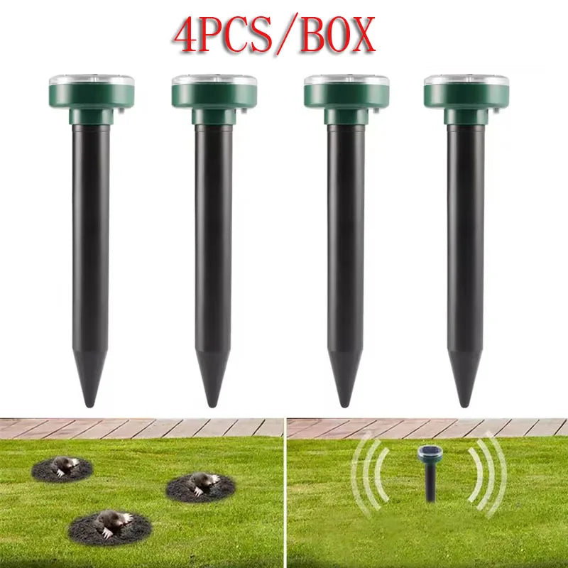 Ahuyentador Solar Ultrasónico de Roedores y Topos – IP44, LED, Pack x4
