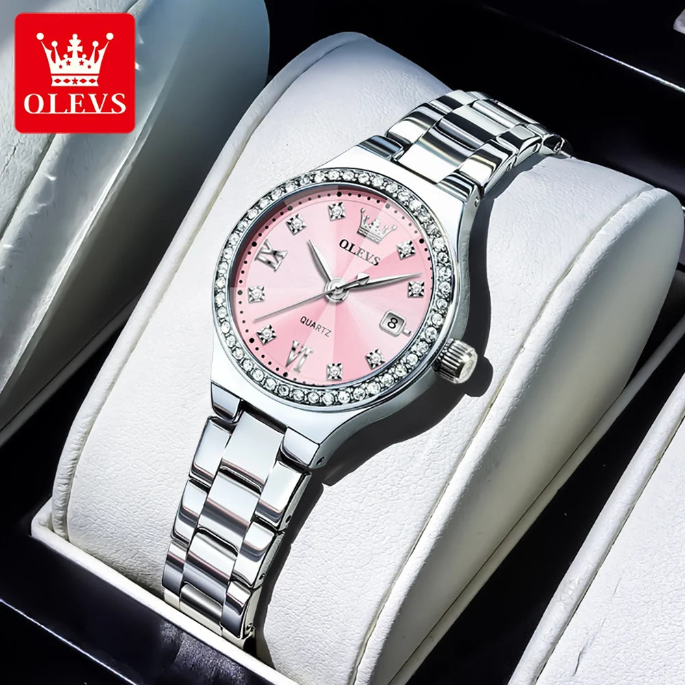 OLEVS Brand Original Quartz Watch Women Watch Fashion Waterproof Luminous Stainless Steel Diamond Date Women's Watch Reloj
