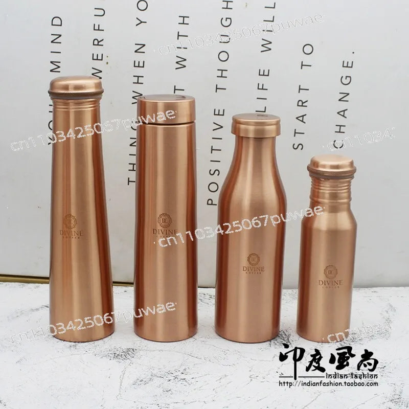 Botella de Agua de Cobre Hecha a Mano, Taza de Cobre Rojo, Recipiente para Beber Diario, para Yoga, Viajes y Actividades al Aire Libre, 100% Cobre Rojo Puro